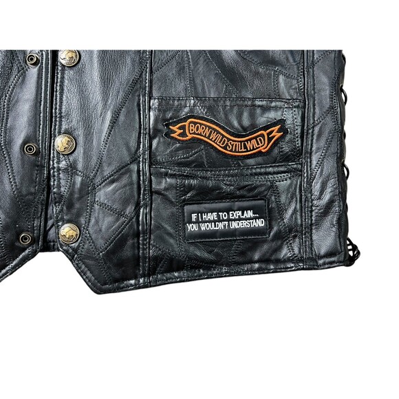 Diamond Plate Rock Design Buffalo Leather Motorcycle Biker Vest w Patches  XL - Picture 4 of 8